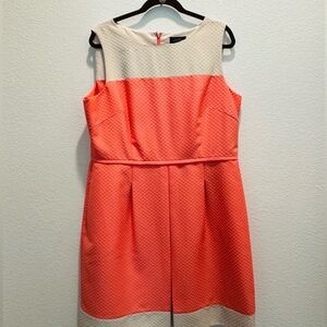 Elegant Coral and Cream Sleeveless Tahari Dress
